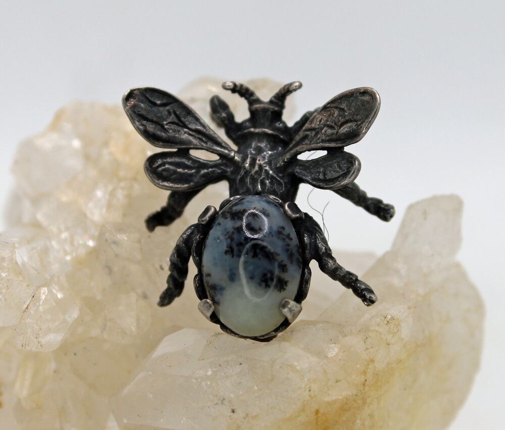 Gugliemo Cini Sterling Silver Moss Agate Honey Bee Brooch